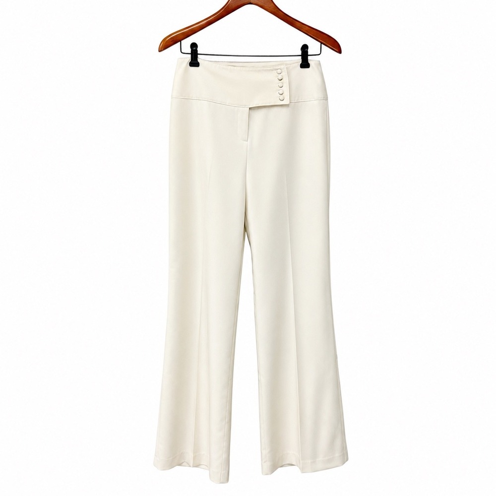 Margaret M Cream Wide Leg Trouser Pants Womens High Rise Dress Pants